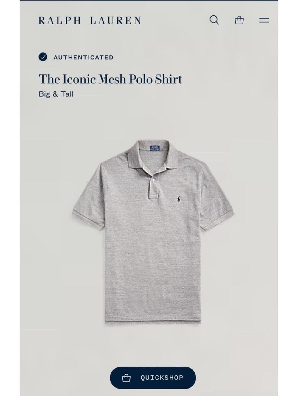 Polo Ralph Lauren Mens Custom Slim Fit Iconic Mesh Polo Shirt Gray 2XLT NWT $125 - Picture 5 of 11